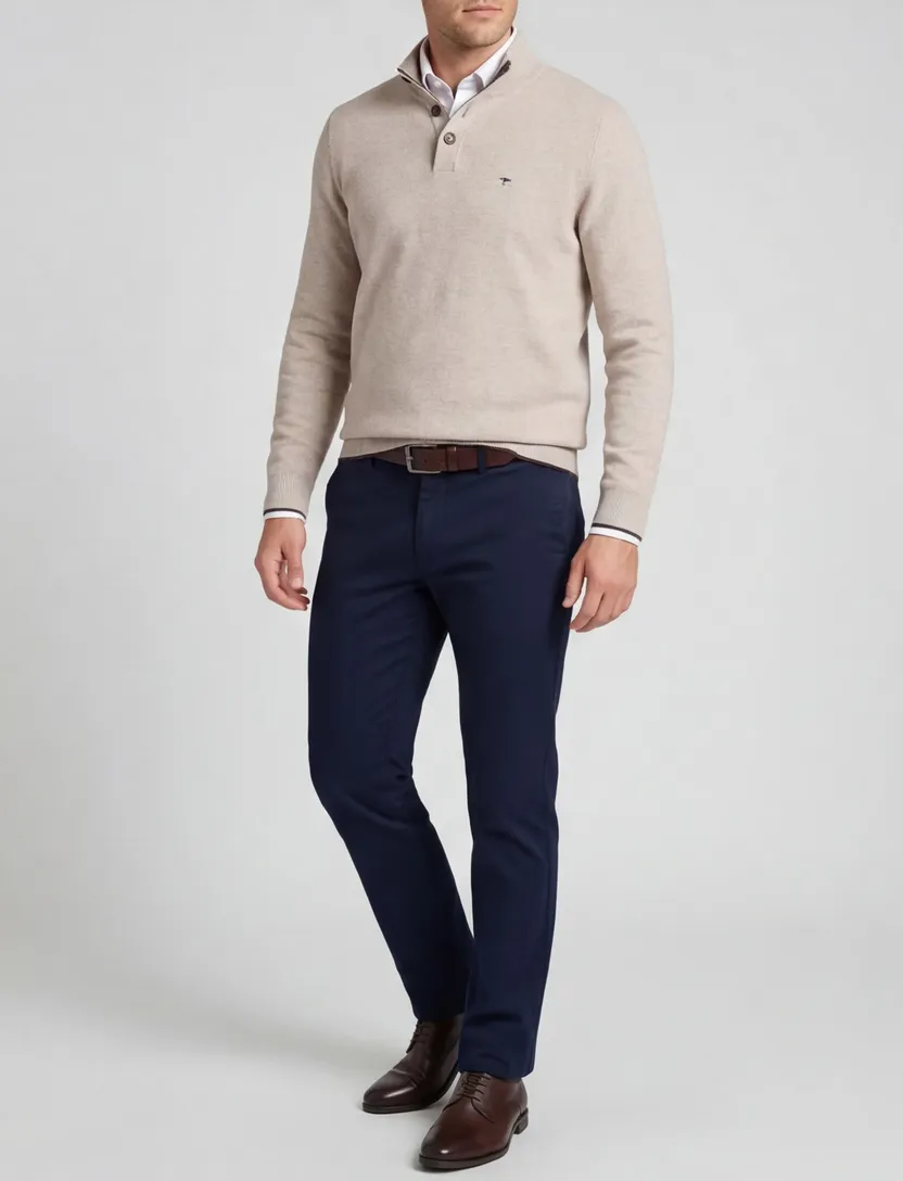 Fynch Hatton melange half zip trui beige gebreid