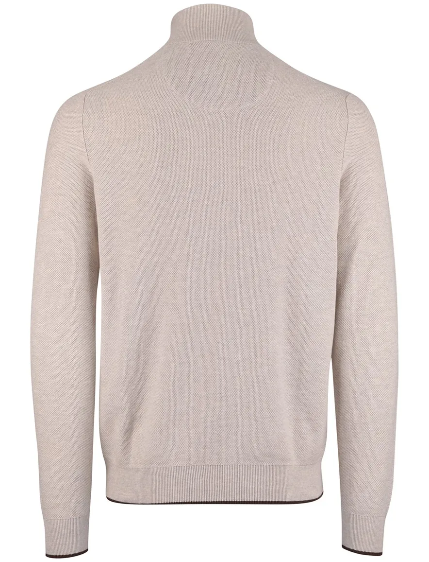 Fynch Hatton melange half zip trui beige 100% katoen
