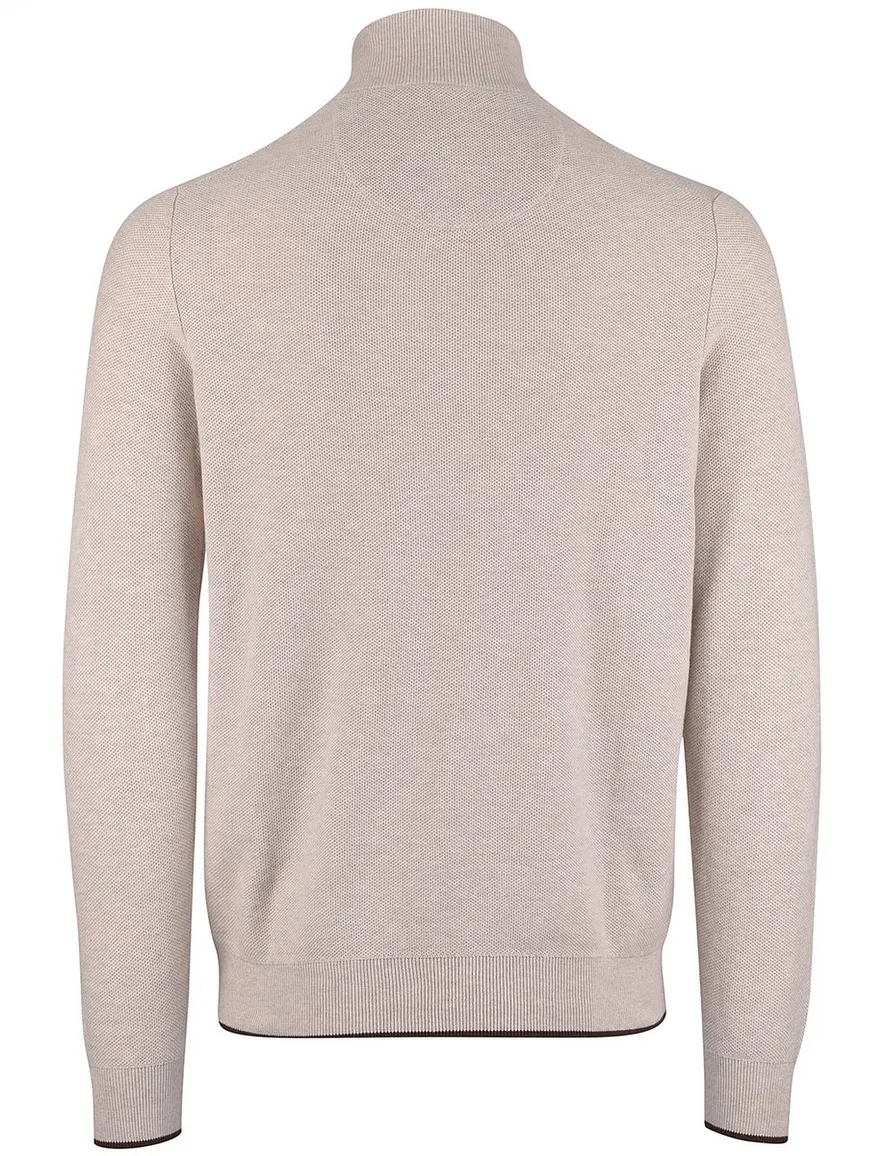 Fynch Hatton melange half zip trui beige 100% katoen