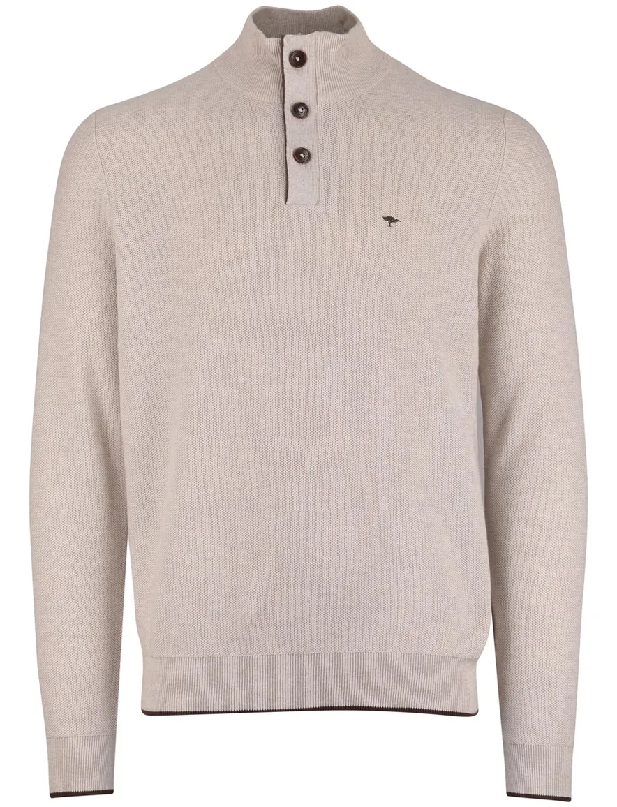 Fynch Hatton melange half zip trui beige 100% katoen