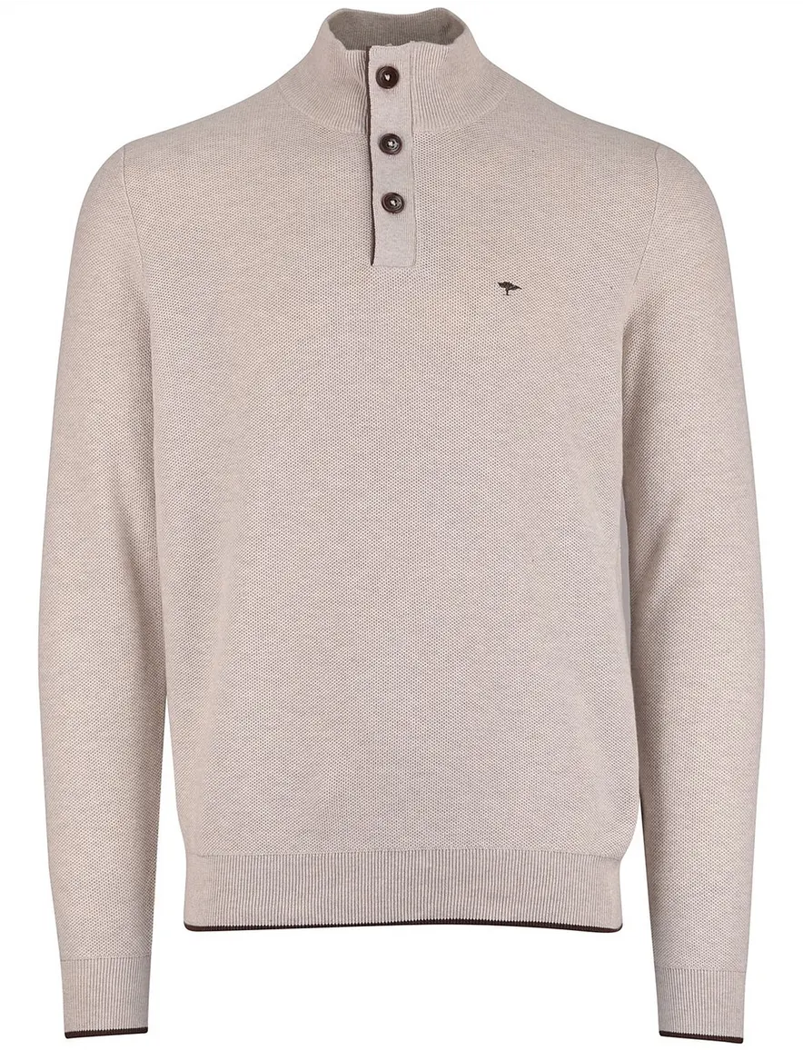 Fynch Hatton melange half zip trui beige 100% katoen
