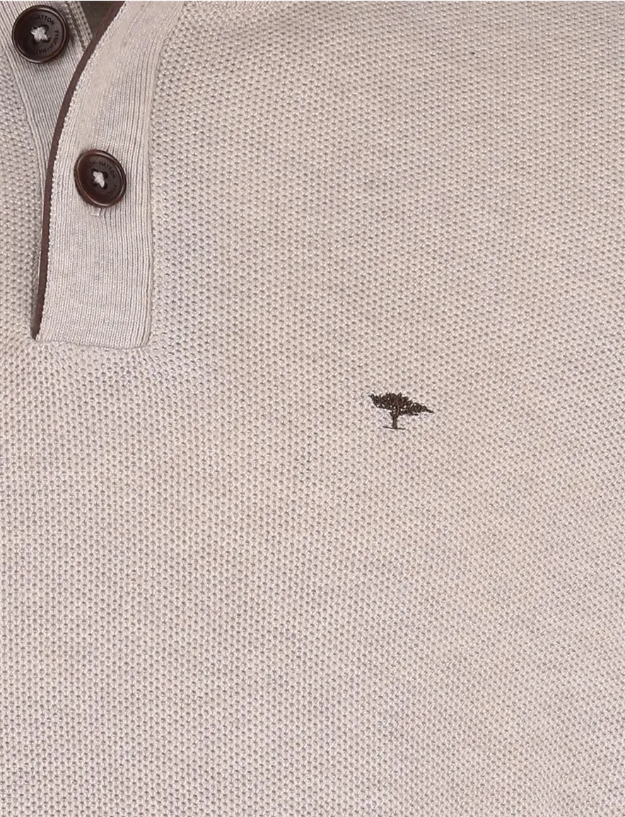 Fynch Hatton melange half zip trui beige 100% katoen