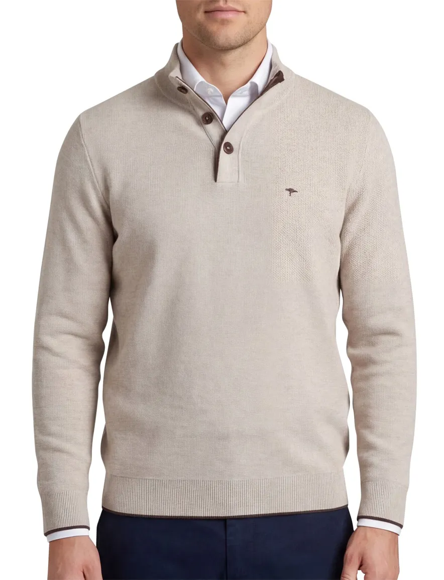 Fynch Hatton melange half zip trui beige 100% katoen