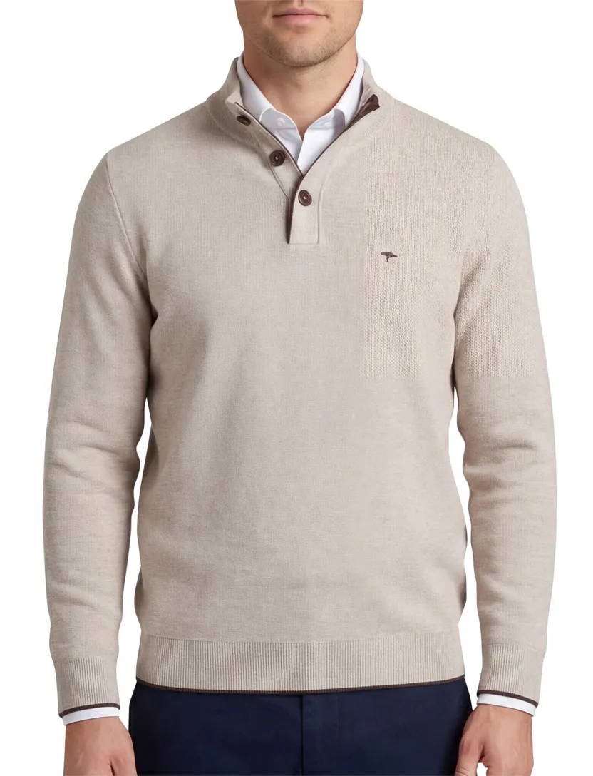 Fynch Hatton melange half zip trui beige gebreid