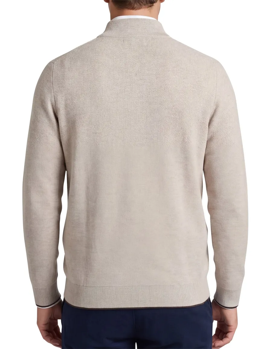 Fynch Hatton melange half zip trui beige 100% katoen