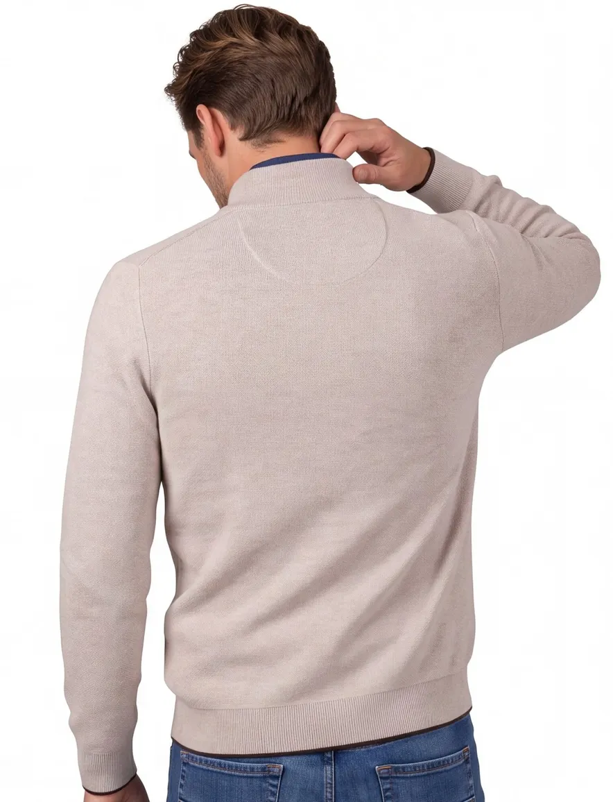 Fynch Hatton melange half zip trui beige 100% katoen