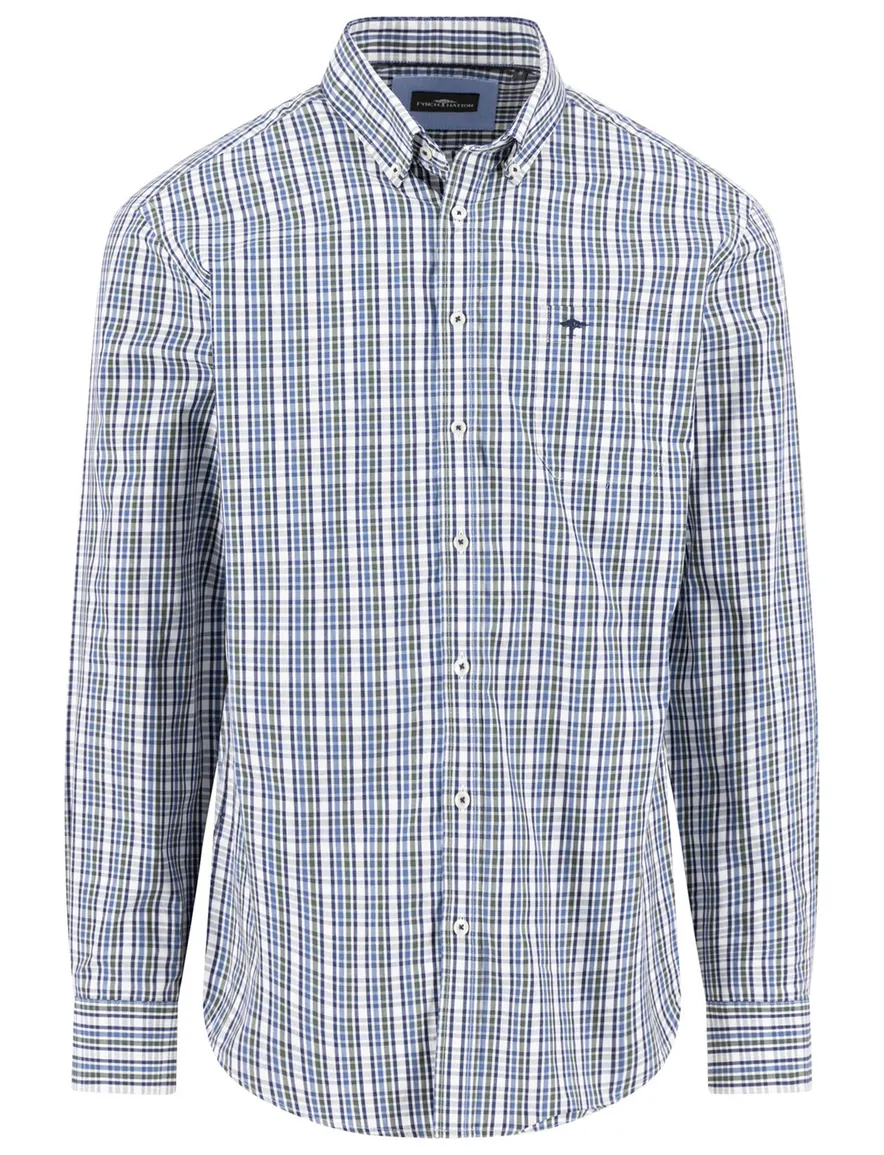 Fynch Hatton geruit overhemd blauw wit katoen button-down