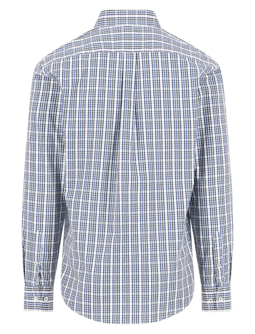Fynch Hatton geruit overhemd blauw wit katoen borstzak