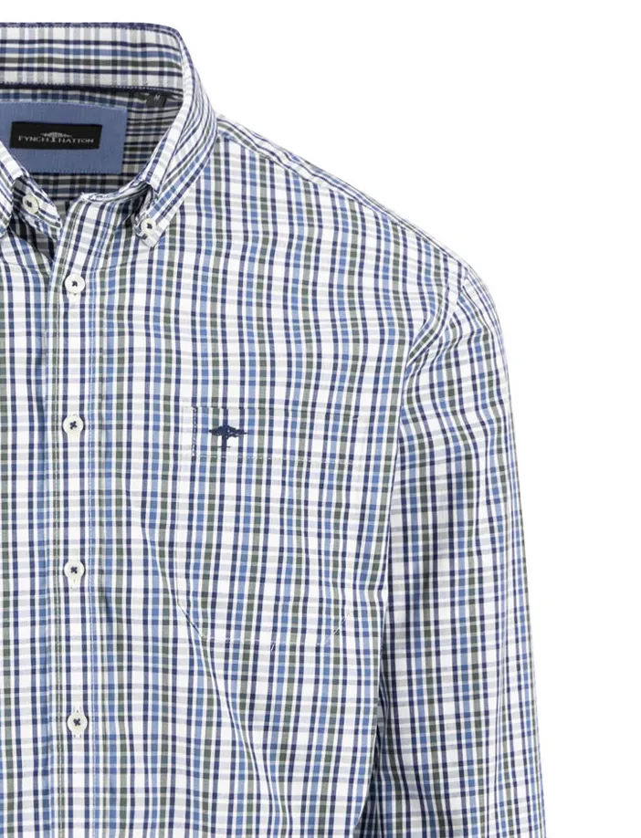 Fynch Hatton geruit overhemd blauw wit katoen button-down