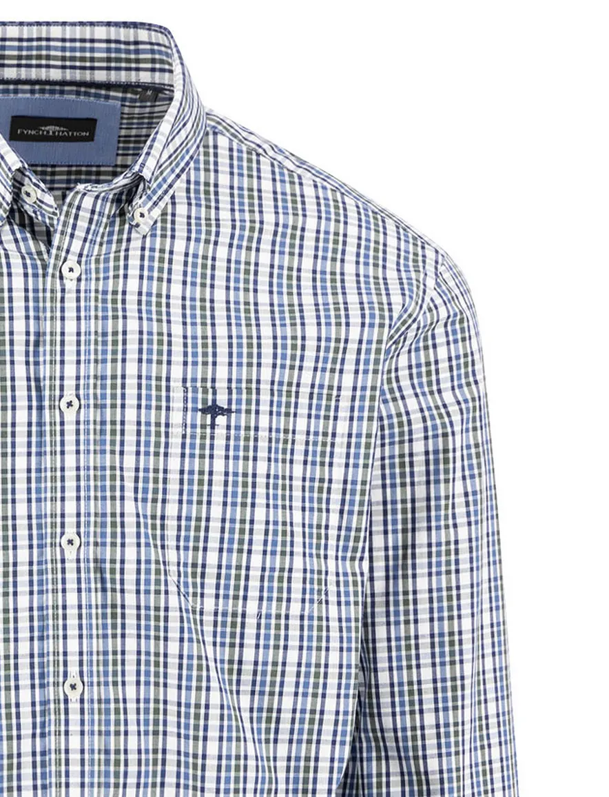 Fynch Hatton geruit overhemd blauw wit katoen button-down
