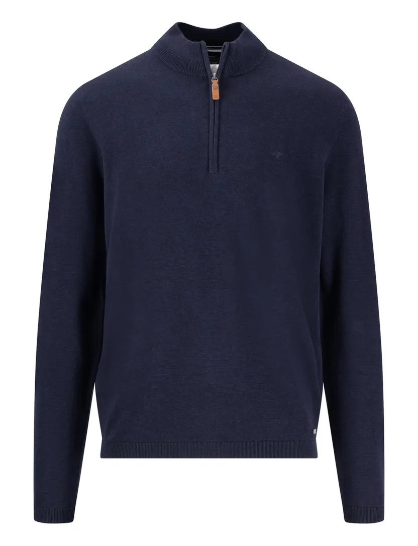 katoenen Fynch-Hatton trui half zip donkerblauw normale fit