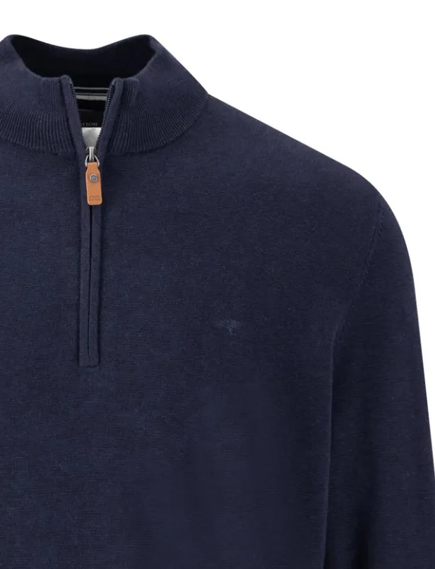 katoenen Fynch-Hatton trui half zip donkerblauw normale fit