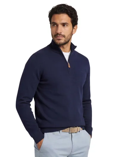 Fynch Hatton katoenen Fynch-Hatton trui half zip donkerblauw normale fit