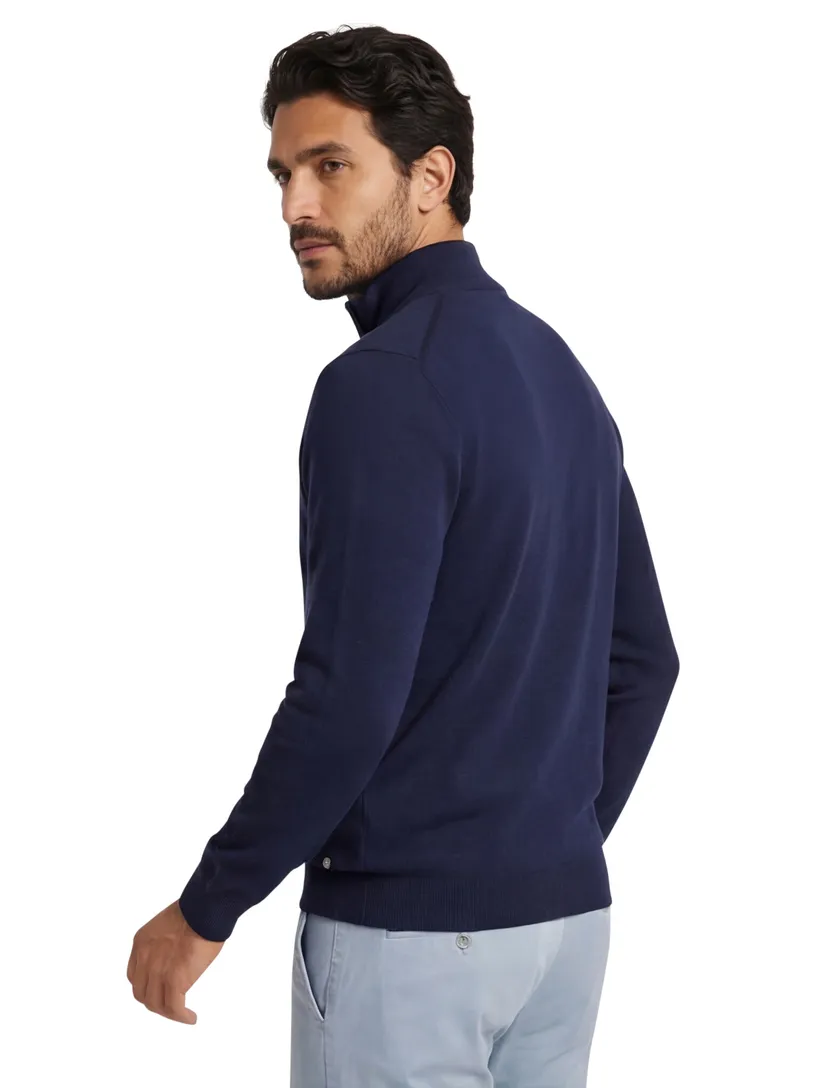 katoenen Fynch-Hatton trui half zip donkerblauw normale fit