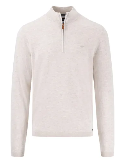 Fynch Hatton katoenen Fynch-Hatton trui halfzip creme effen katoen