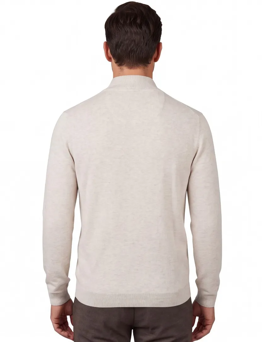katoenen Fynch-Hatton trui halfzip creme effen katoen