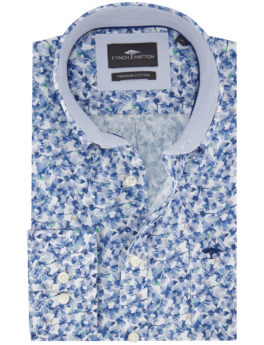 Fynch Hatton overhemd blauw bloemenprint