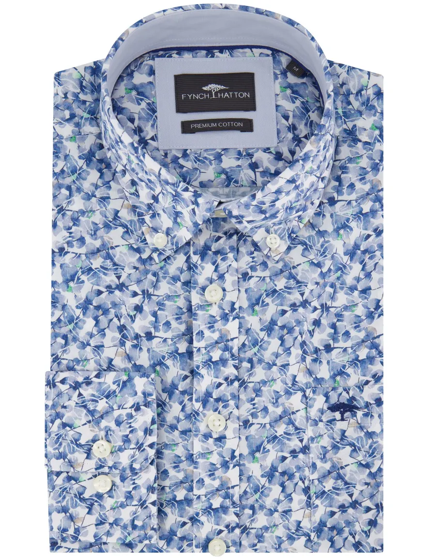 Fynch Hatton overhemd blauw bloemenprint