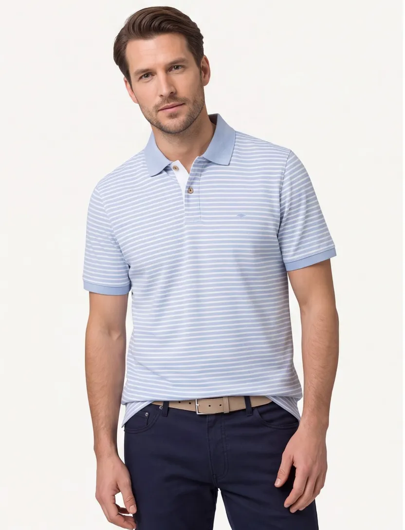 poloshirt korte mouw Fynch Hatton lichtblauw gestreept katoen