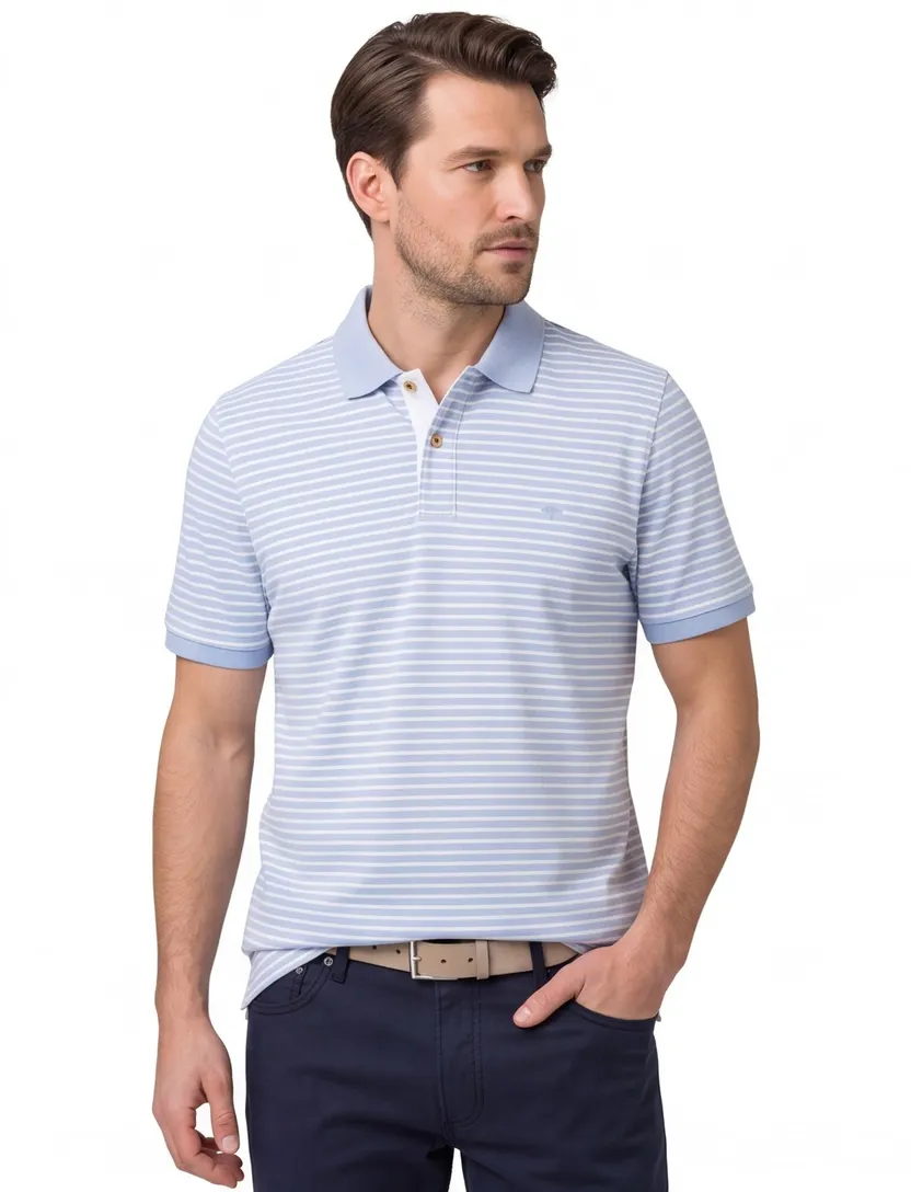 poloshirt korte mouw Fynch Hatton lichtblauw gestreept katoen