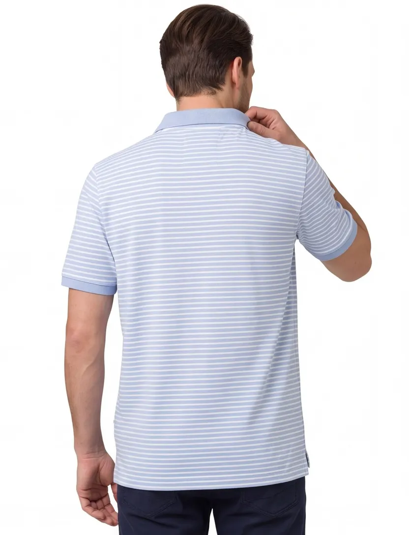 poloshirt korte mouw Fynch Hatton lichtblauw gestreept katoen
