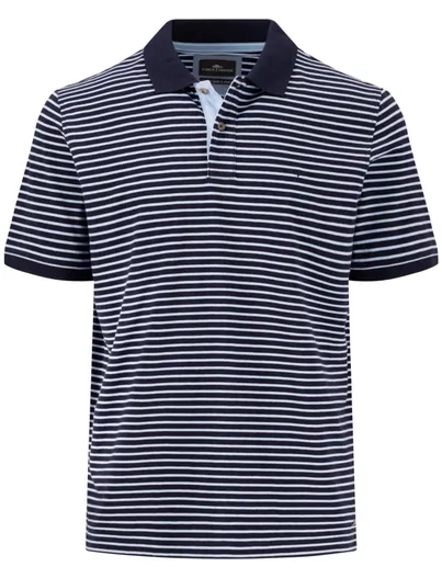 Fynch Hatton Fynch-Hatton polo korte mouw donkerblauw wit gestreept katoen