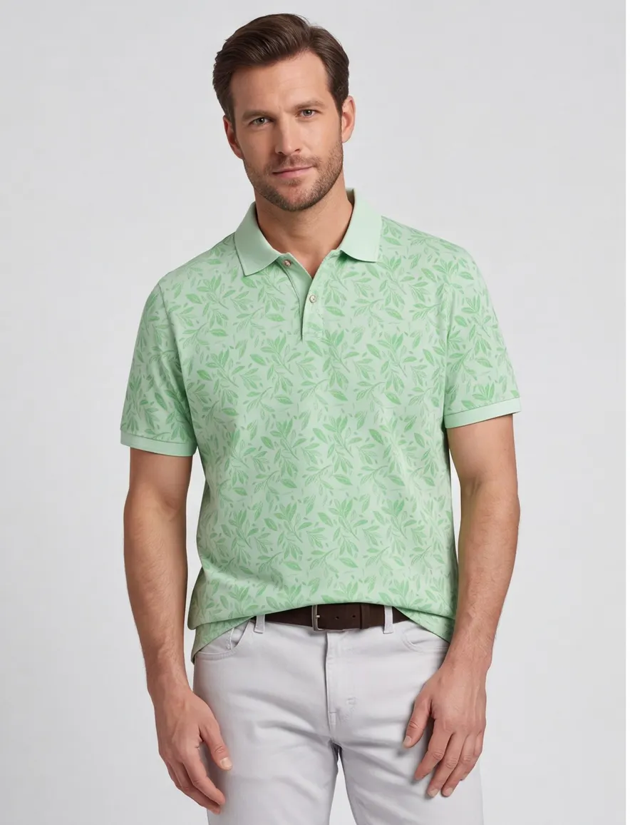 Fynch-Hatton polo korte mouw lichtgroen geprint