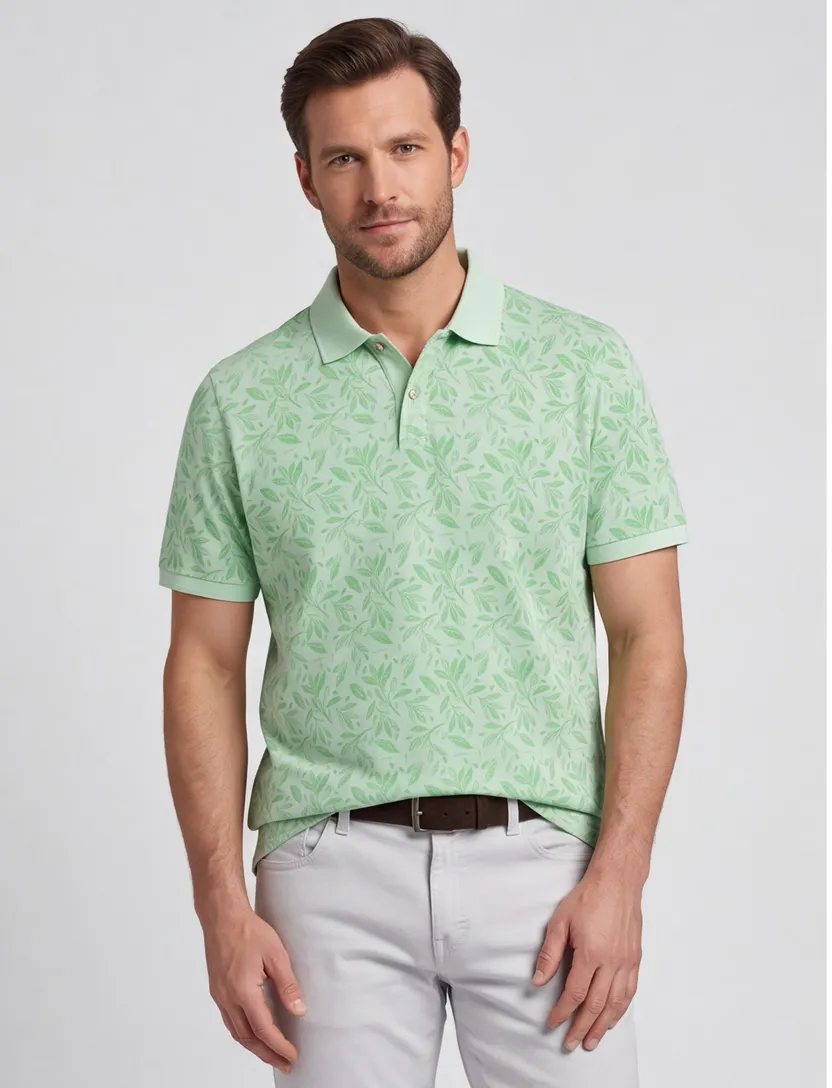 Katoenen Fynch-Hatton polo korte mouw lichtgroen geprint
