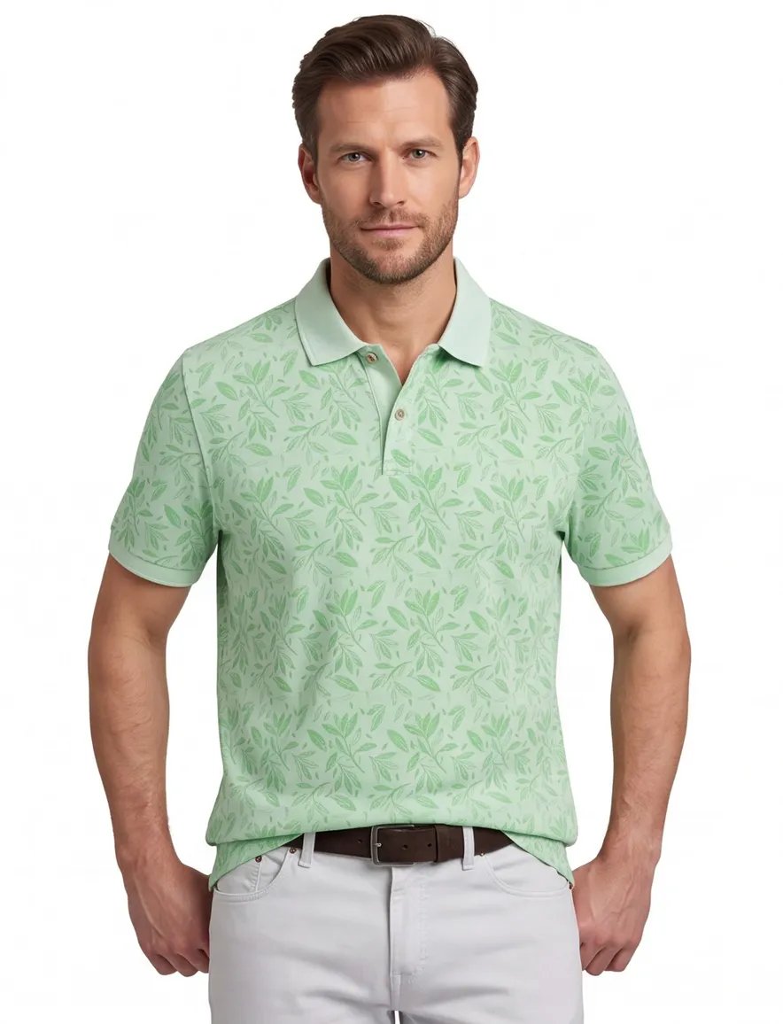 Fynch-Hatton polo korte mouw lichtgroen geprint