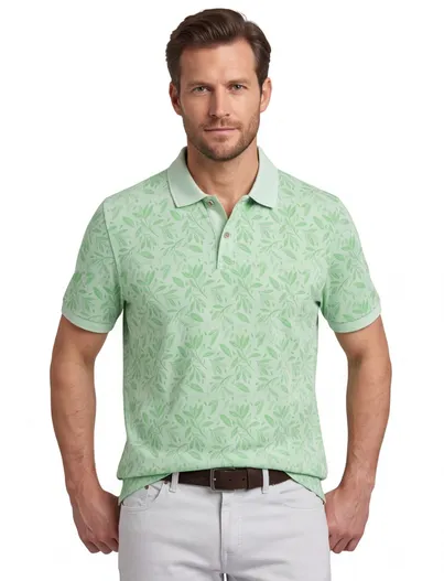 Fynch Hatton Katoenen Fynch-Hatton polo korte mouw lichtgroen geprint