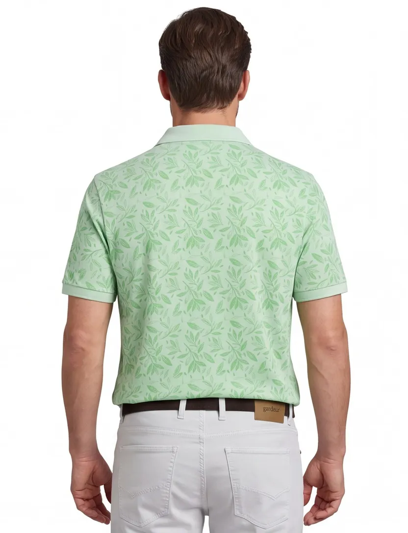 Katoenen Fynch-Hatton polo korte mouw lichtgroen geprint