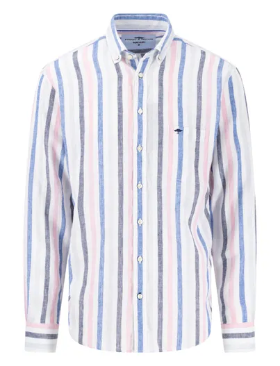 Fynch Hatton Fynch-Hatton overhemd blauw gestreept met borstzak linnen