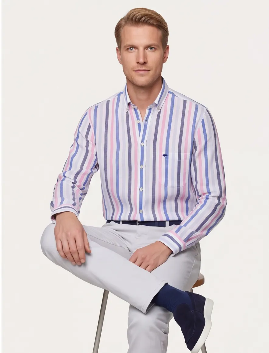 Fynch-Hatton overhemd Colorful Line Stripes borstzak