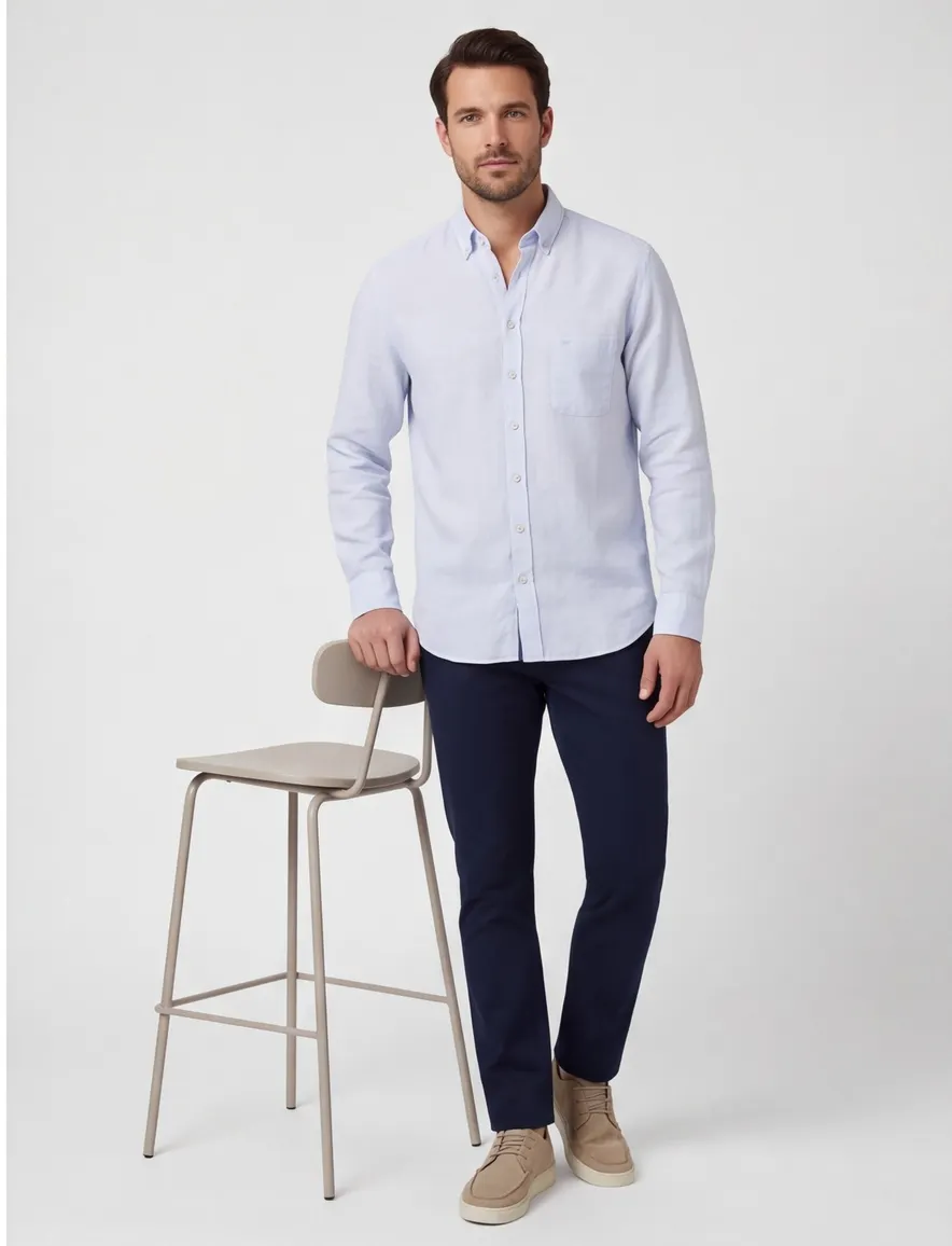 Fynch-Hatton overhemd lichtblauw Linen Fine Stripe