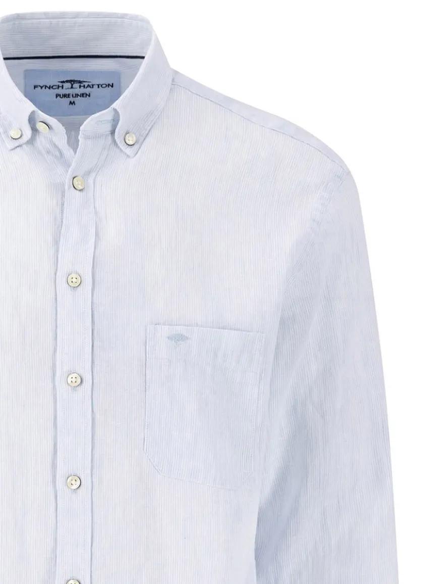 Fynch-Hatton overhemd lichtblauw Linen Fine Stripe