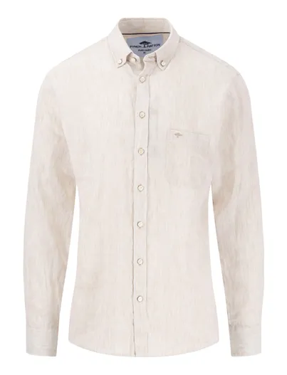 Fynch Hatton Fynch-Hatton overhemd beige linnen gestreept normale fit
