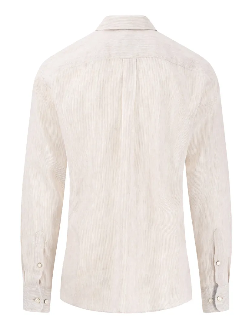linnen Fynch-Hatton overhemd beige gestreept met borstzak