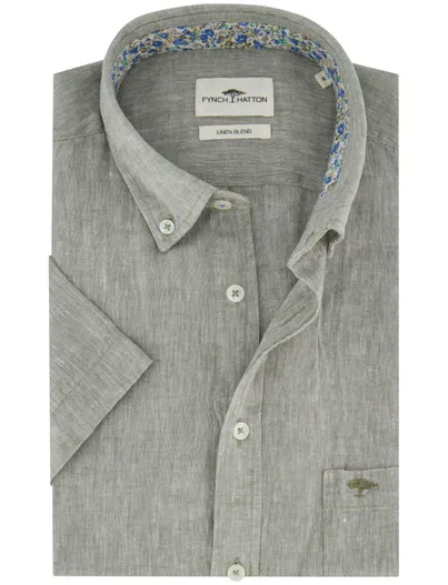 Fynch Hatton Fynch Hatton casual overhemd korte mouw groen