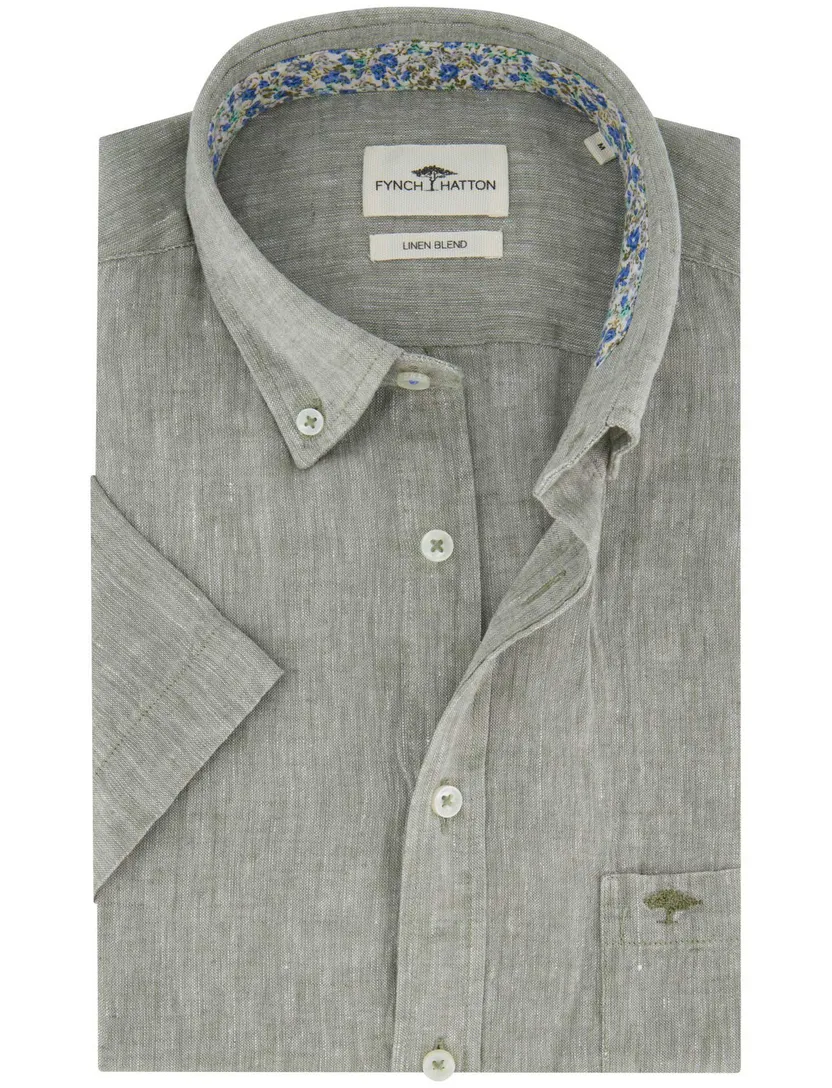 overhemd Fynch Hatton casual korte mouw groen
