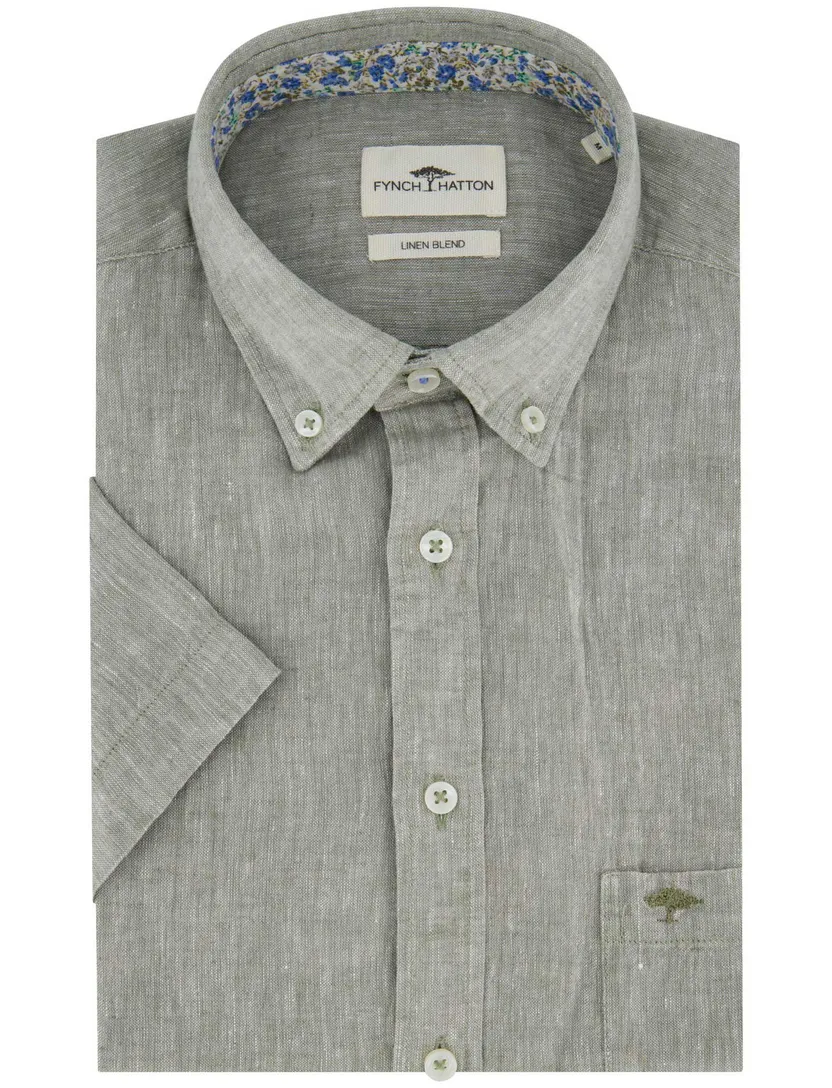 overhemd Fynch Hatton casual korte mouw groen