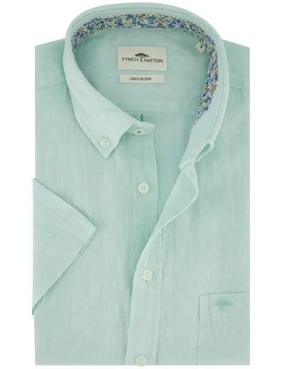Fynch Hatton Fynch Hatton overhemd turquoise effen linnen