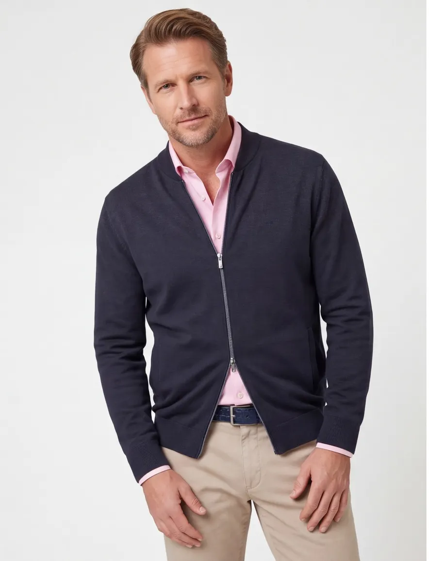 Fynch-Hatton vest navy effen Cardigan College