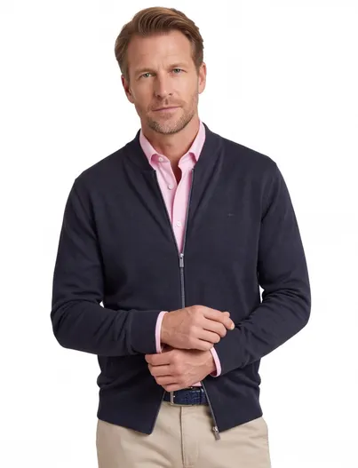 Fynch Hatton Fynch-Hatton vest donkerblauw effen normale fit katoen
