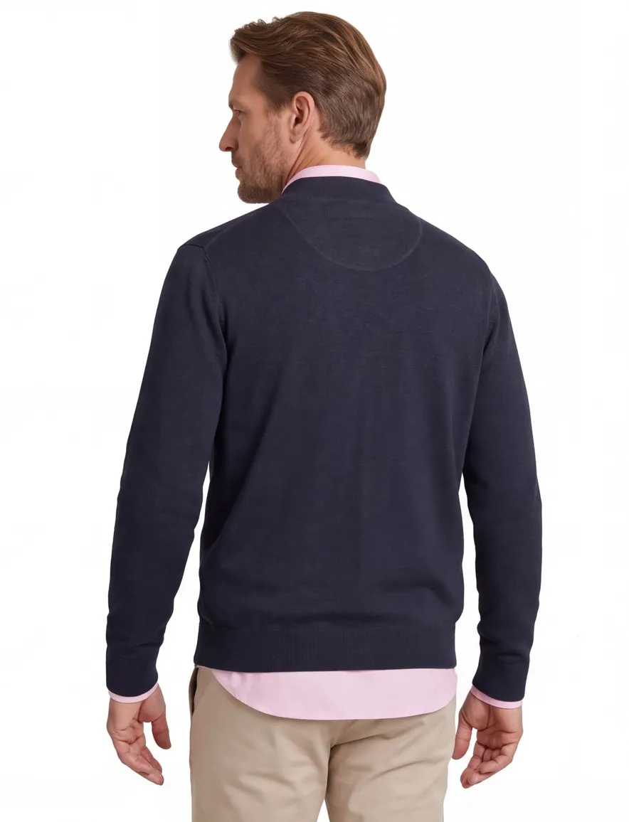 Fynch-Hatton vest donkerblauw effen normale fit katoen