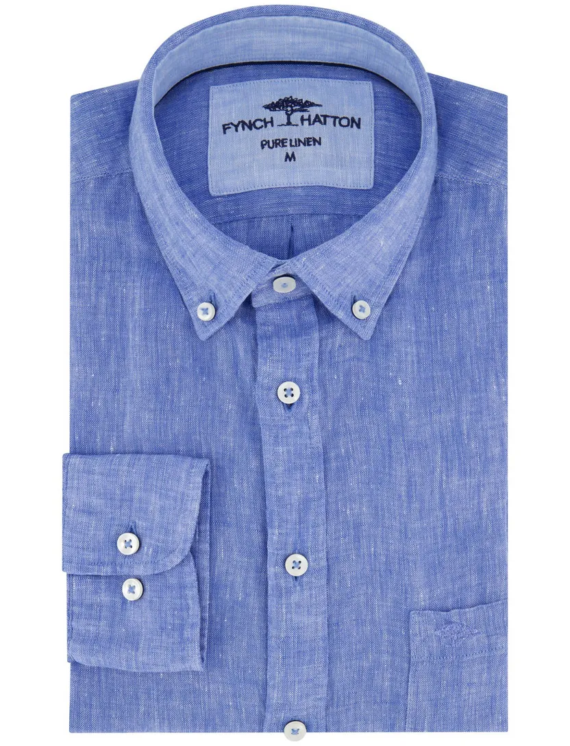 Linnen Fynch Hatton overhemd middenblauw