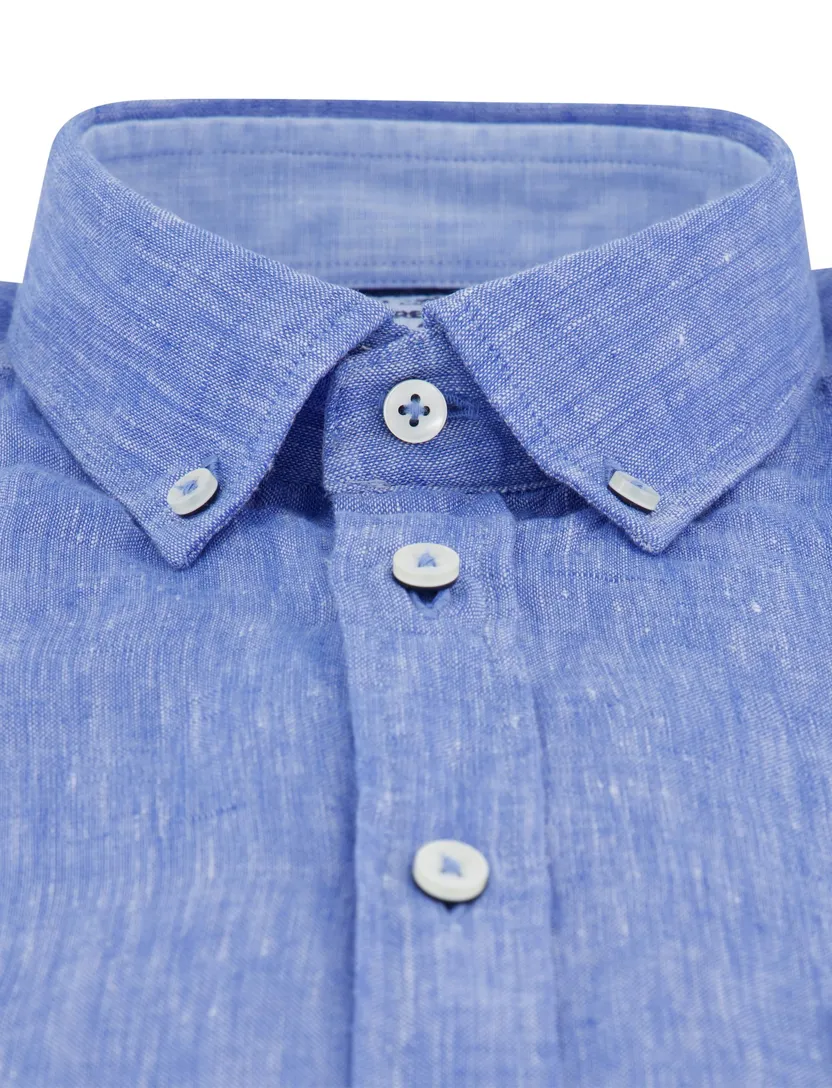Linnen Fynch Hatton overhemd middenblauw