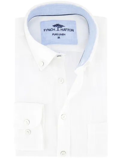 Fynch Hatton Fynch Hatton overhemd wit linnen borstzak