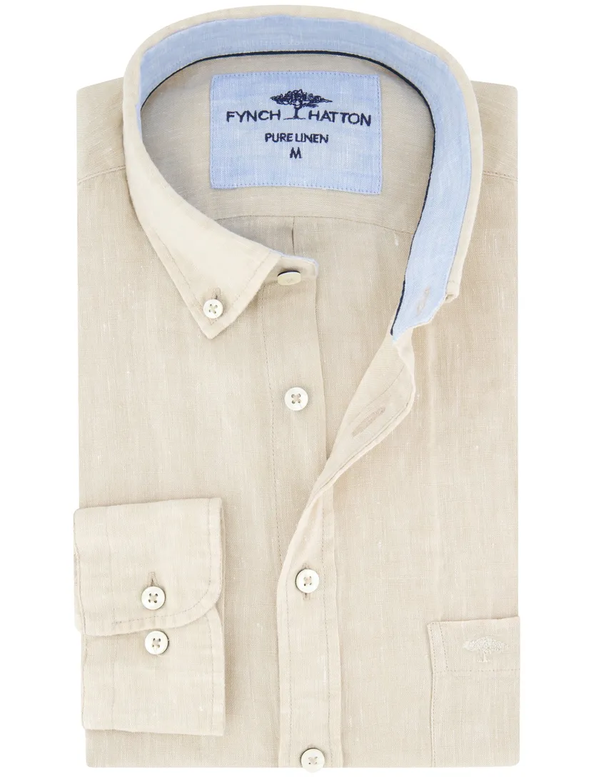 Fynch Hatton overhemd beige linnen button-down