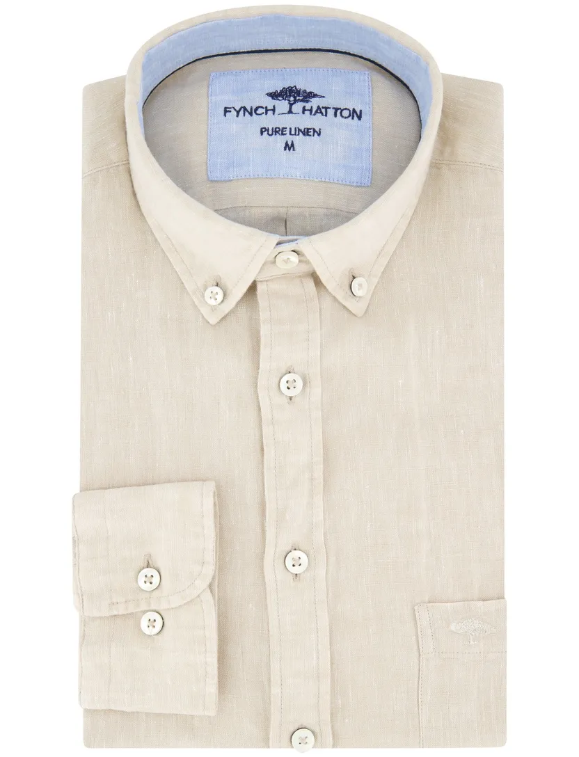 Fynch Hatton overhemd beige linnen button-down