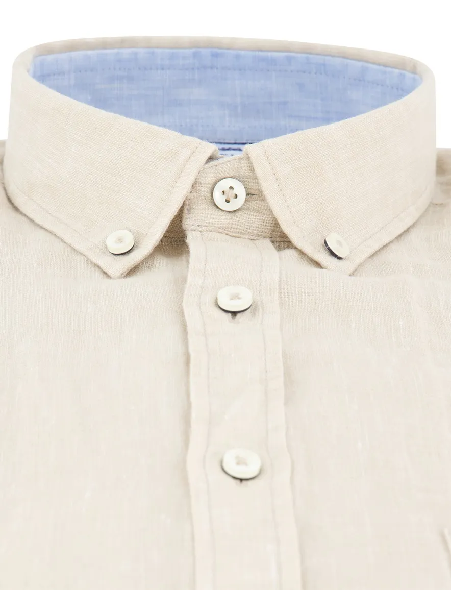 Fynch Hatton overhemd beige linnen borstzak